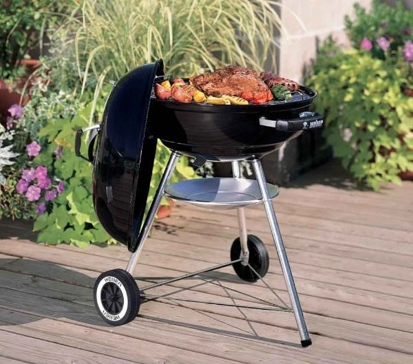 Carne si legume pe gratar pe terasa in gradina